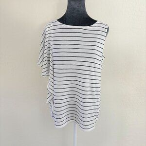 WHBM Asymmetrical Flutter Sleeve B&W Stripe Tank - Size M‎